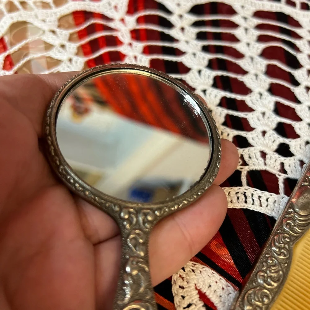 Antique small hand mirror and comb‎ set